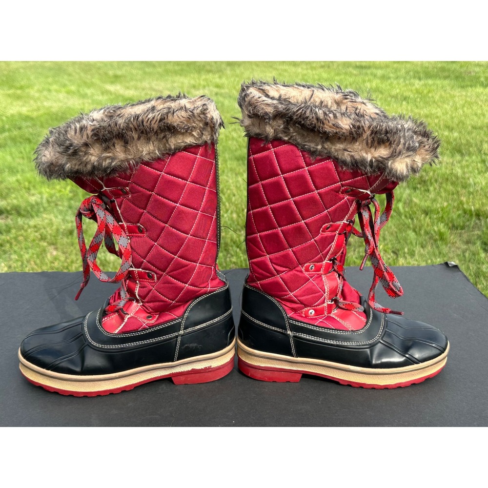 Storm by Cougar Women's Red Quilted Faux Fur Trim Winter Snow Duck Boots‎ 8M